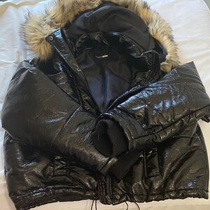 Fashion Nova Black Puffer Jacket with Faux Fur Hood